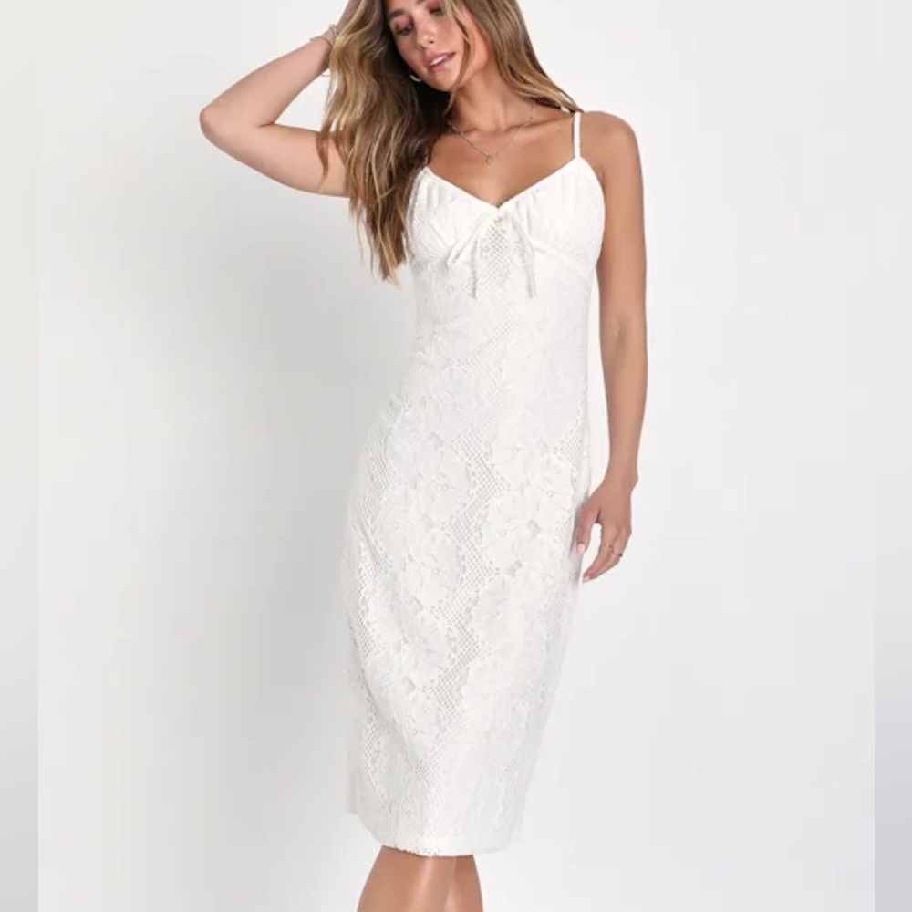 Lulu’s White Crochet Lace Empire Waist Midi Dress